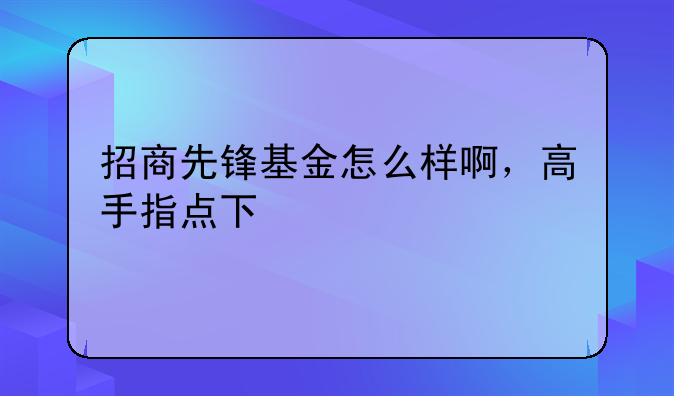 招商先锋基金怎么样啊，高手指点下