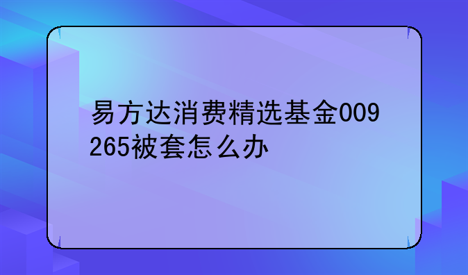 易方达消费精选基金009265被套怎么办