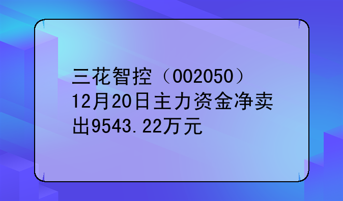 三花智控（002050）12月20日主力资金净卖出