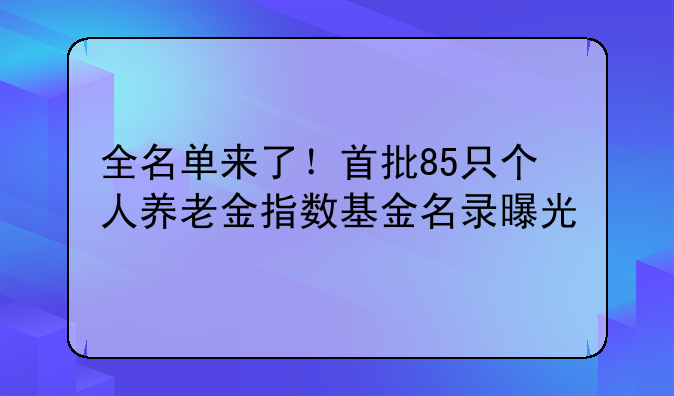 全名单来了！首批85只个人养老金指数基金名录曝光