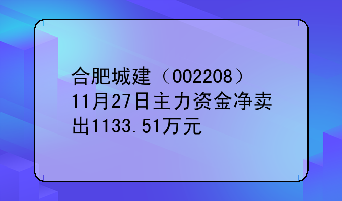 合肥城建（002208）11月27日主力资金净卖出