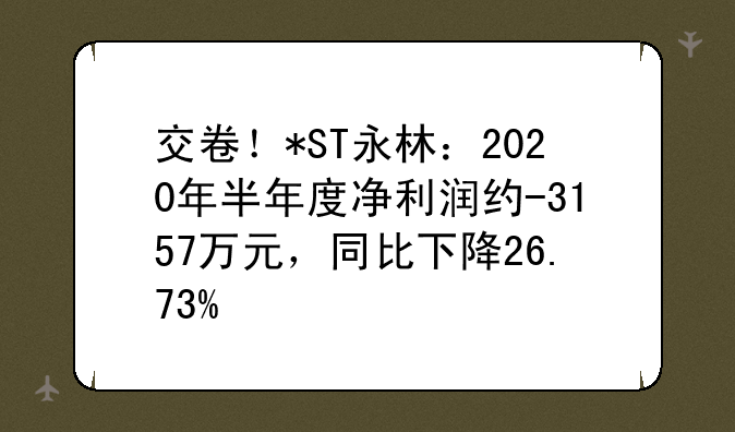 交卷！*ST永林：2020年半年度净利润约-3