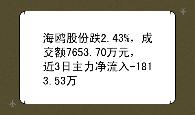 海鸥股份跌2.43%，成交额7653.70万元，近