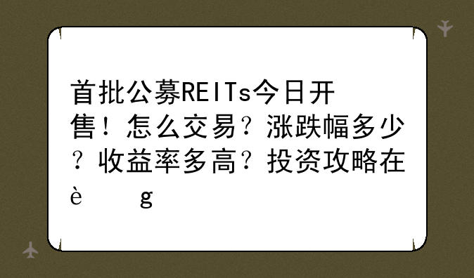 首批公募REITs今日开售！怎么交易？涨跌