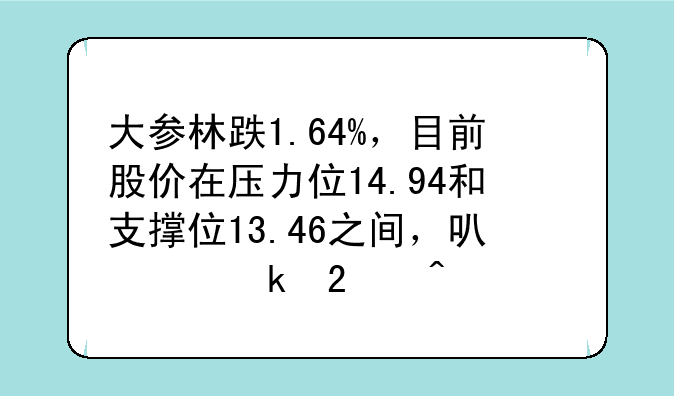 大参林跌1.64%，目前股价在压力位14.94和支