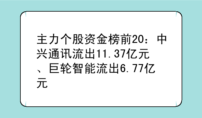 主力个股资金榜前20：中兴通讯流出11.3